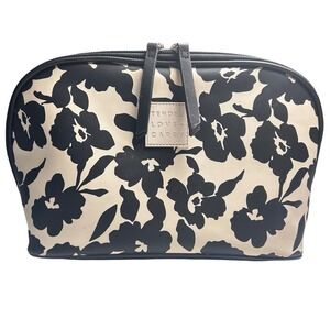 Tender Love + Carry Floral Makeup Bag Black Cream Cosmetic Case Zip Pouch